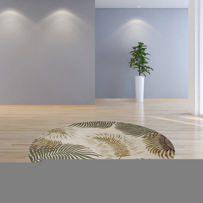 8' Beige Green And Brown Wool Botanical Leaves Hand Tufted Runner Rug
