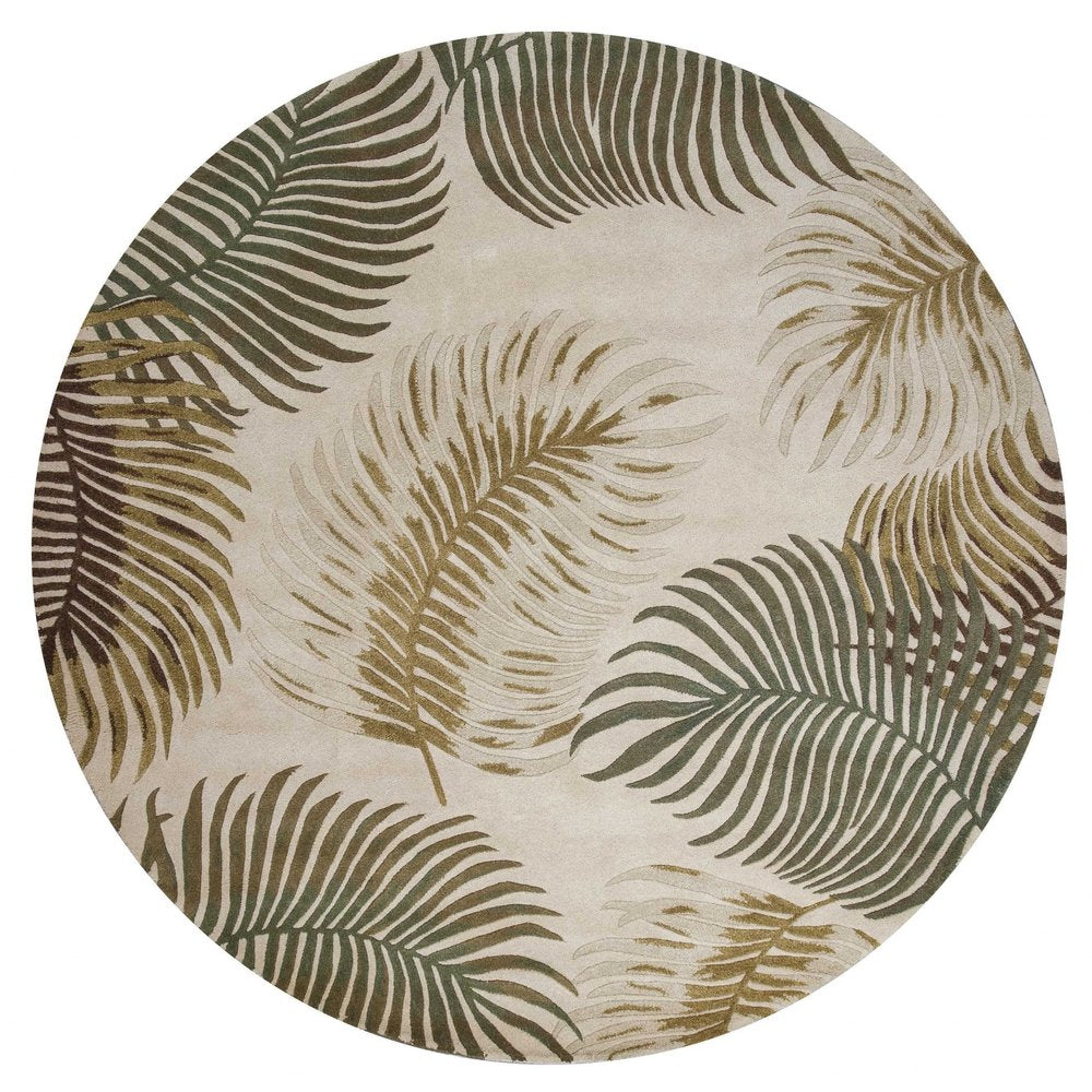 8' Beige Green And Brown Wool Botanical Leaves Hand Tufted Runner Rug