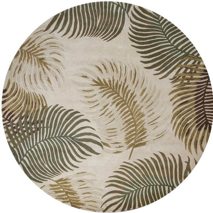 8' Beige Green And Brown Wool Botanical Leaves Hand Tufted Runner Rug