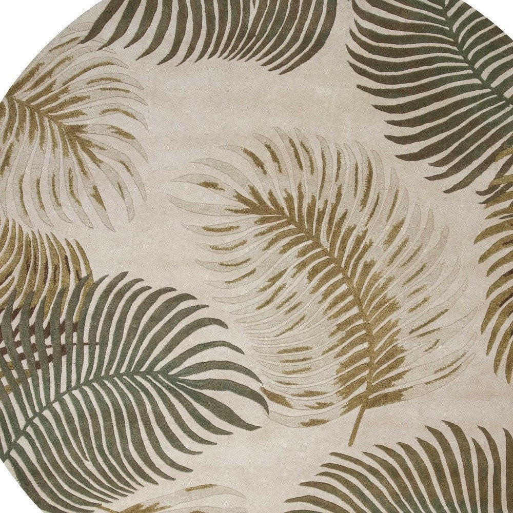 3' X 5' Natural Green And Brown Wool Botanical Leaves Hand Tufted Area Rug