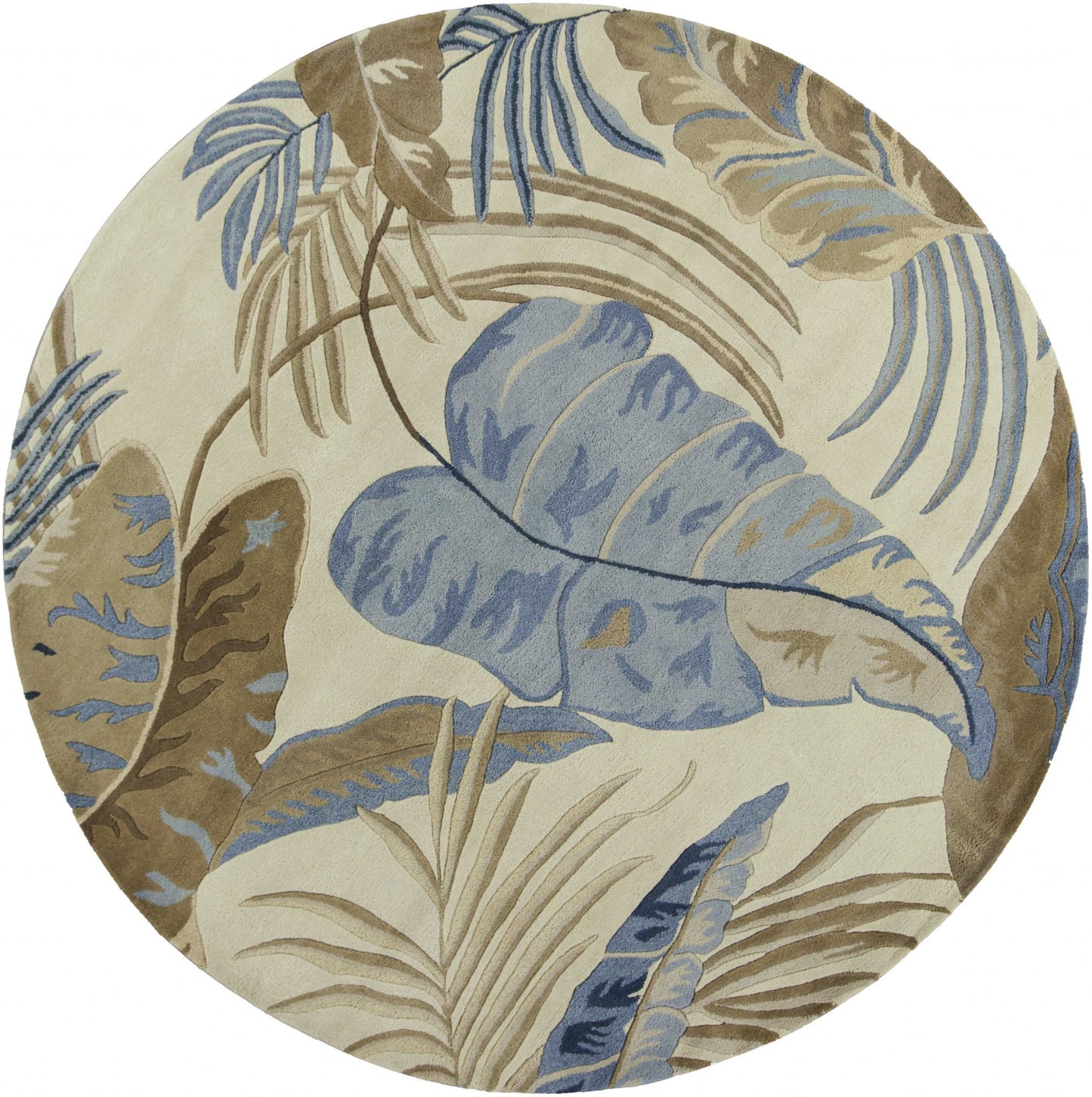 5' X 8' Ivory and Blue Wool Tropical Botanical Hand Tufted Area Rug