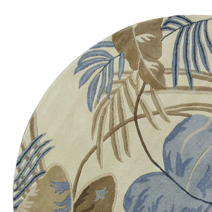 5' X 8' Ivory Blue And Brown Wool Tropical Botanical Hand Tufted Area Rug