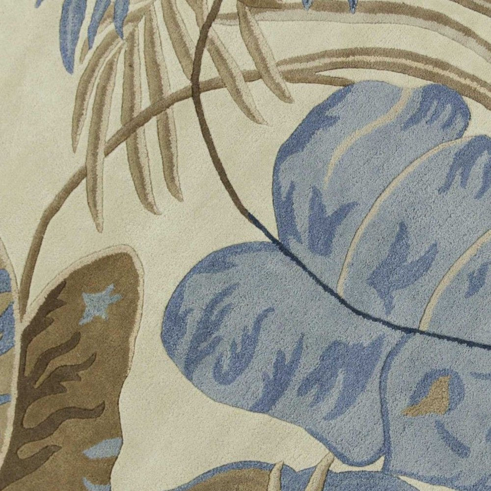 5' X 8' Ivory Blue And Brown Wool Tropical Botanical Hand Tufted Area Rug