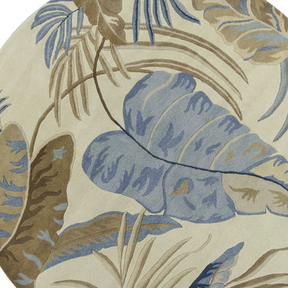 3' X 5' Ivory Blue And Brown Wool Tropical Botanical Hand Tufted Area Rug