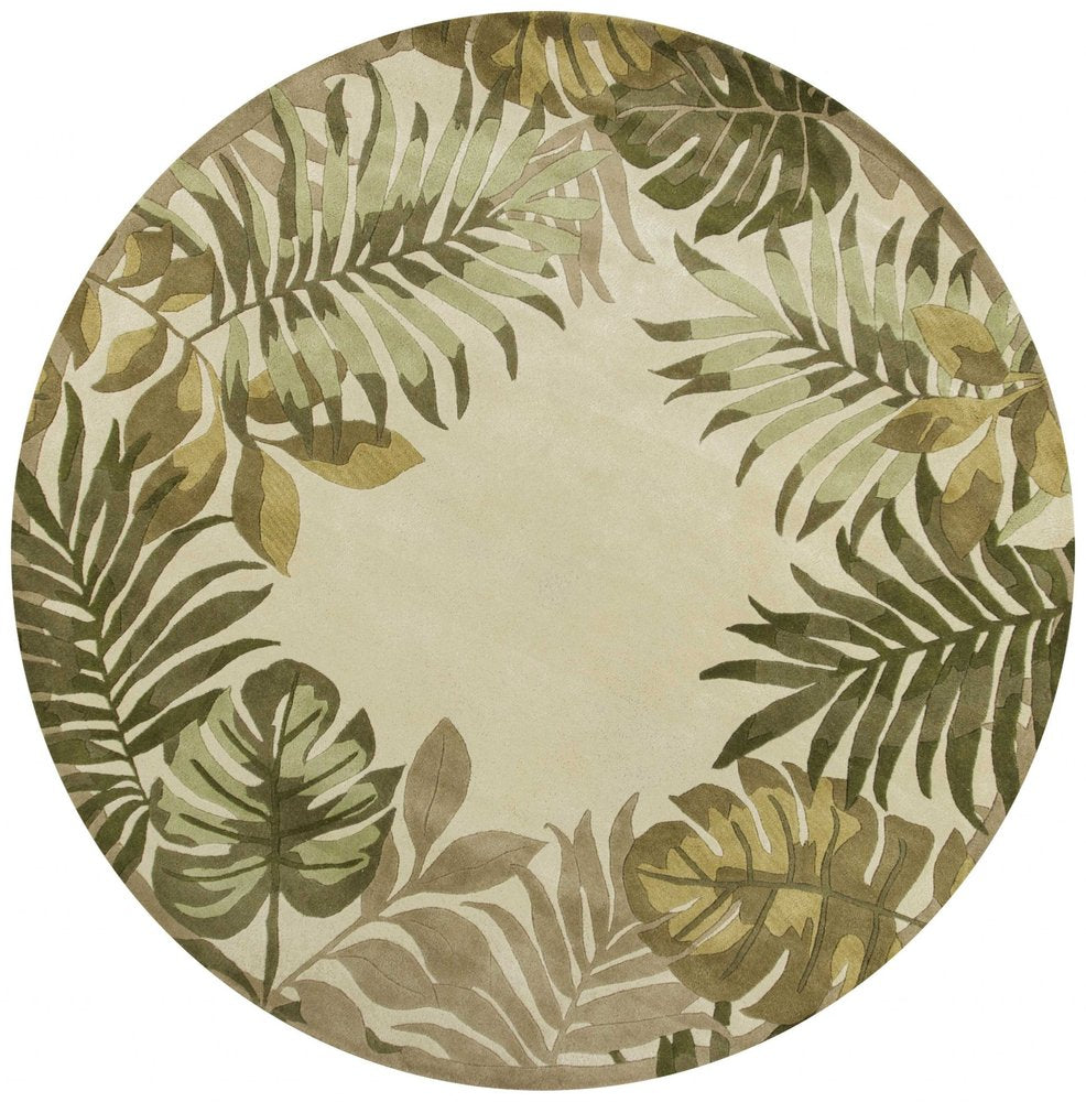 8' Ivory And Green Wool Botanical Leaves Hand Tufted Runner Rug