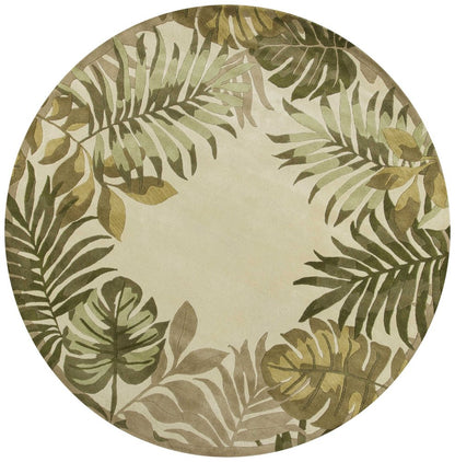 8' Ivory And Green Wool Botanical Leaves Hand Tufted Runner Rug