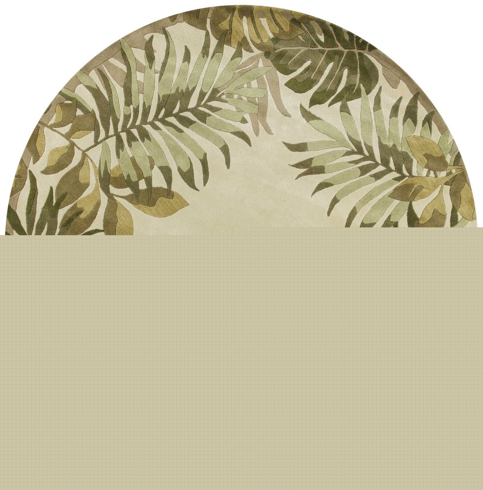 8' X 11' Ivory And Green Wool Botanical Leaves Hand Tufted Area Rug