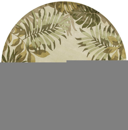 8' X 11' Ivory And Green Wool Botanical Leaves Hand Tufted Area Rug