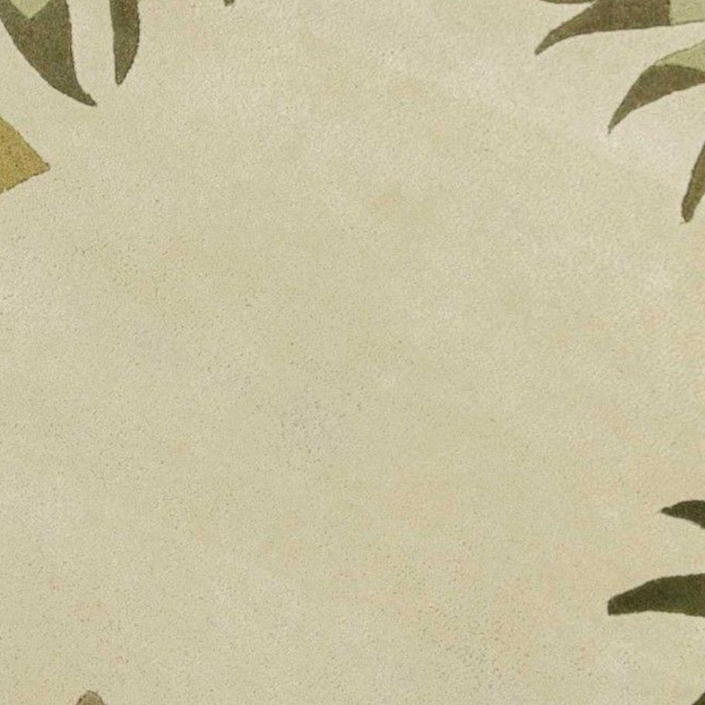 8' X 11' Ivory And Green Wool Botanical Leaves Hand Tufted Area Rug