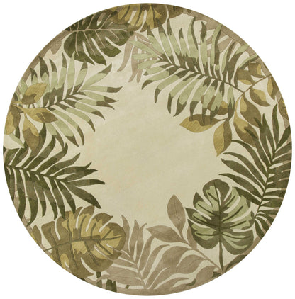 5' X 8' Ivory And Green Wool Botanical Leaves Hand Tufted Area Rug
