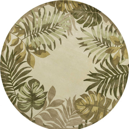 8' X 11' Ivory And Green Wool Botanical Leaves Hand Tufted Area Rug