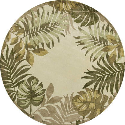 5' X 8' Ivory And Green Wool Botanical Leaves Hand Tufted Area Rug