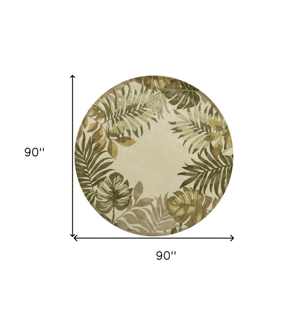 8' X 11' Ivory And Green Wool Botanical Leaves Hand Tufted Area Rug