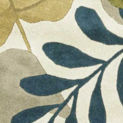 8' X 11' Ivory Green And Blue Wool Botanical Leaves Hand Tufted Area Rug