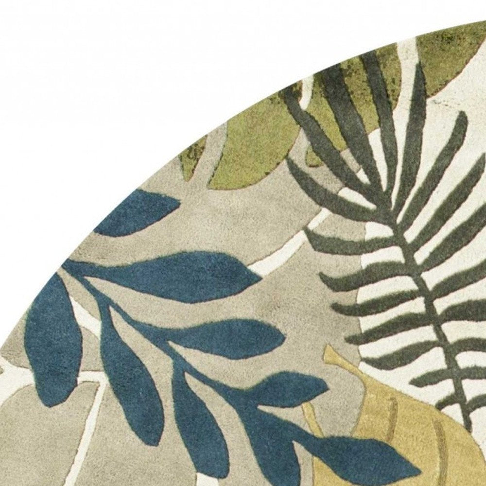 8' X 11' Ivory Green And Blue Wool Botanical Leaves Hand Tufted Area Rug