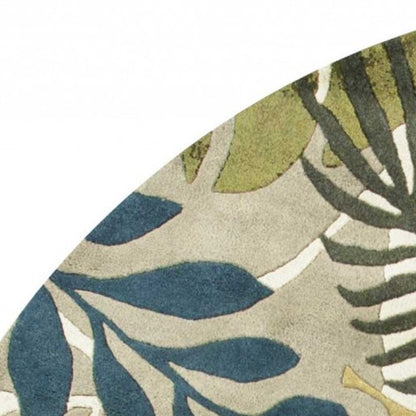 8' X 11' Ivory Green And Blue Wool Botanical Leaves Hand Tufted Area Rug