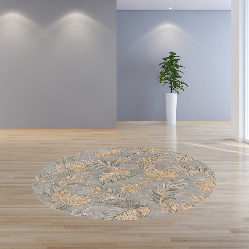 8' X 11' Gray And Taupe Wool Botanical Leaves Hand Tufted Area Rug