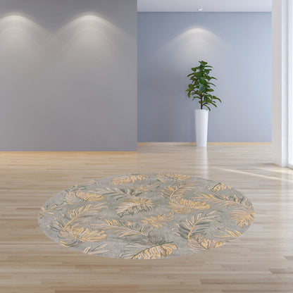 5' X 8' Gray And Taupe Wool Botanical Leaves Hand Tufted Area Rug