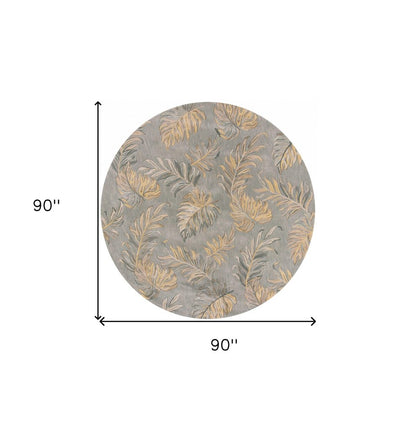 8' X 11' Gray And Taupe Wool Botanical Leaves Hand Tufted Area Rug