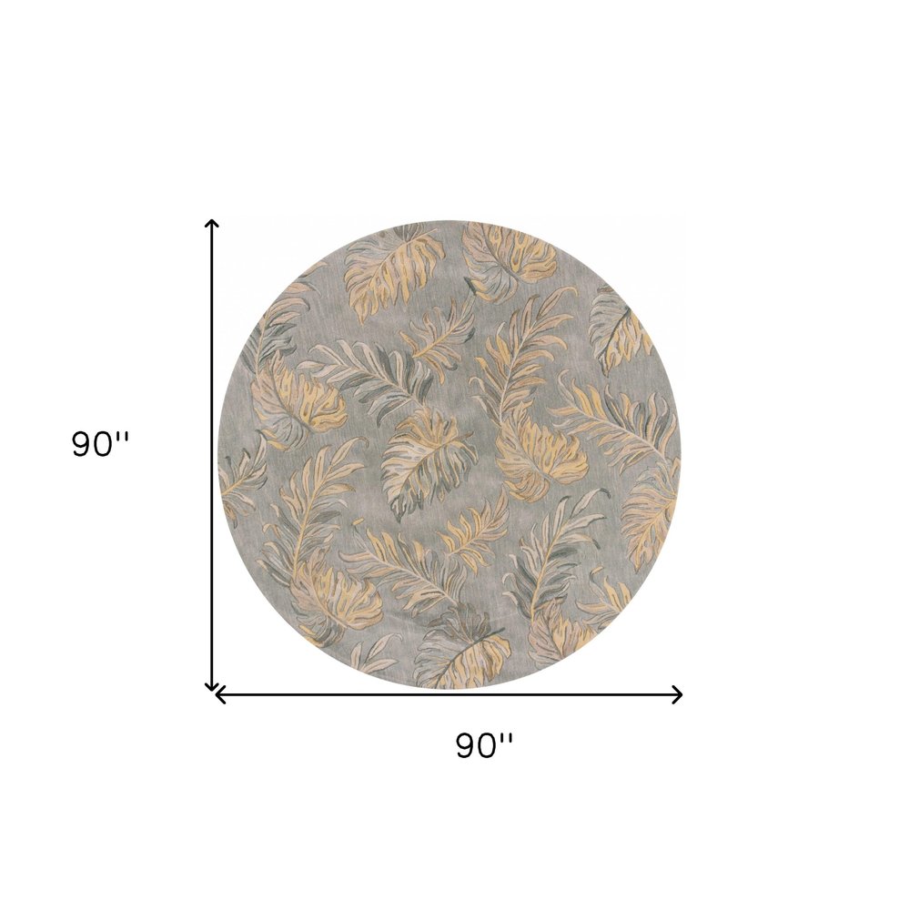 8' X 11' Gray And Taupe Wool Botanical Leaves Hand Tufted Area Rug