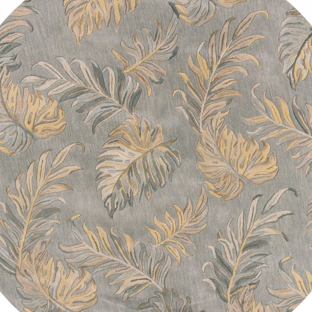 8' X 11' Gray And Taupe Wool Botanical Leaves Hand Tufted Area Rug