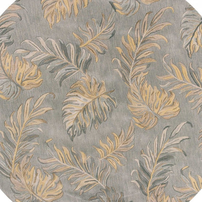 3' X 5' Gray And Taupe Wool Botanical Leaves Hand Tufted Area Rug
