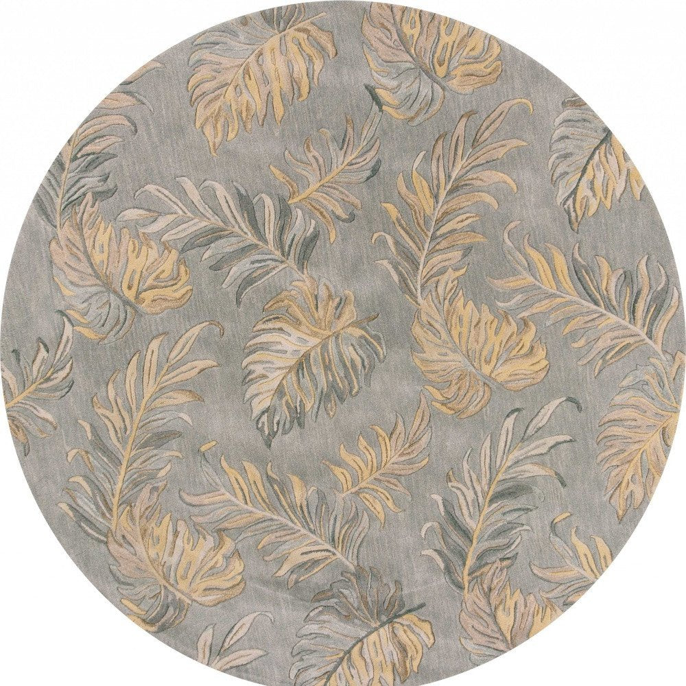 8' X 11' Gray And Taupe Wool Botanical Leaves Hand Tufted Area Rug