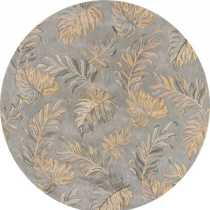 8' X 11' Gray And Taupe Wool Botanical Leaves Hand Tufted Area Rug