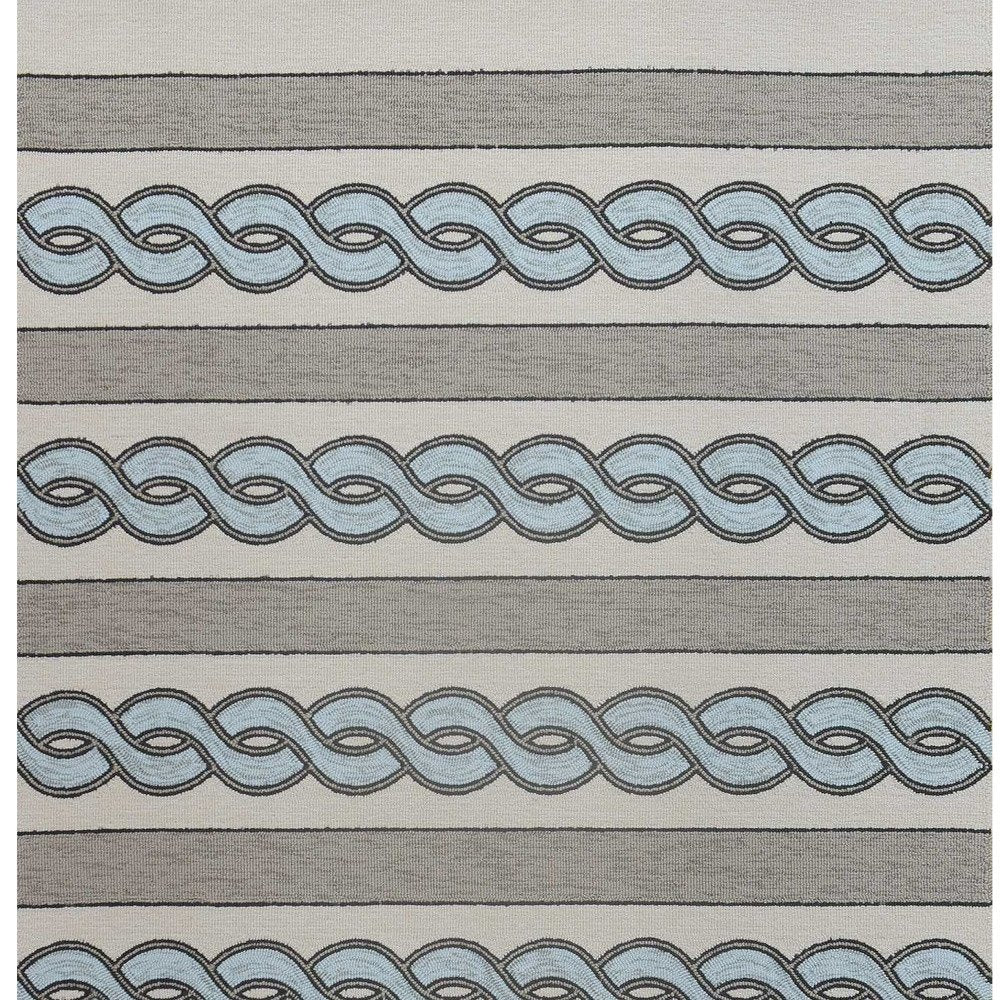 8' X 11' Ivory Light Blue And Gray Geometric Hand Hooked Area Rug