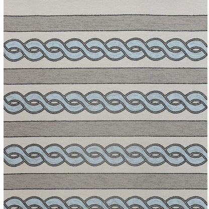 8' X 11' Ivory Light Blue And Gray Geometric Hand Hooked Area Rug