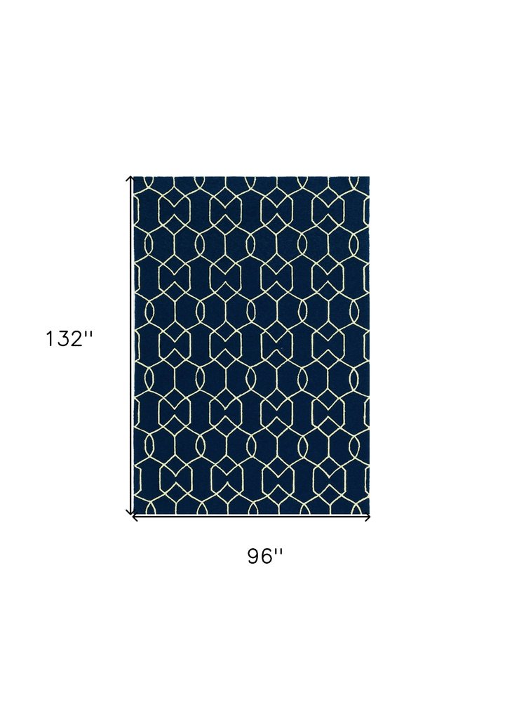 7' Navy Blue And White Round Moroccan Handmade Indoor Outdoor Area Rug