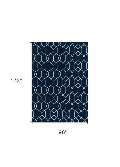 7' Navy Blue And White Round Moroccan Handmade Indoor Outdoor Area Rug