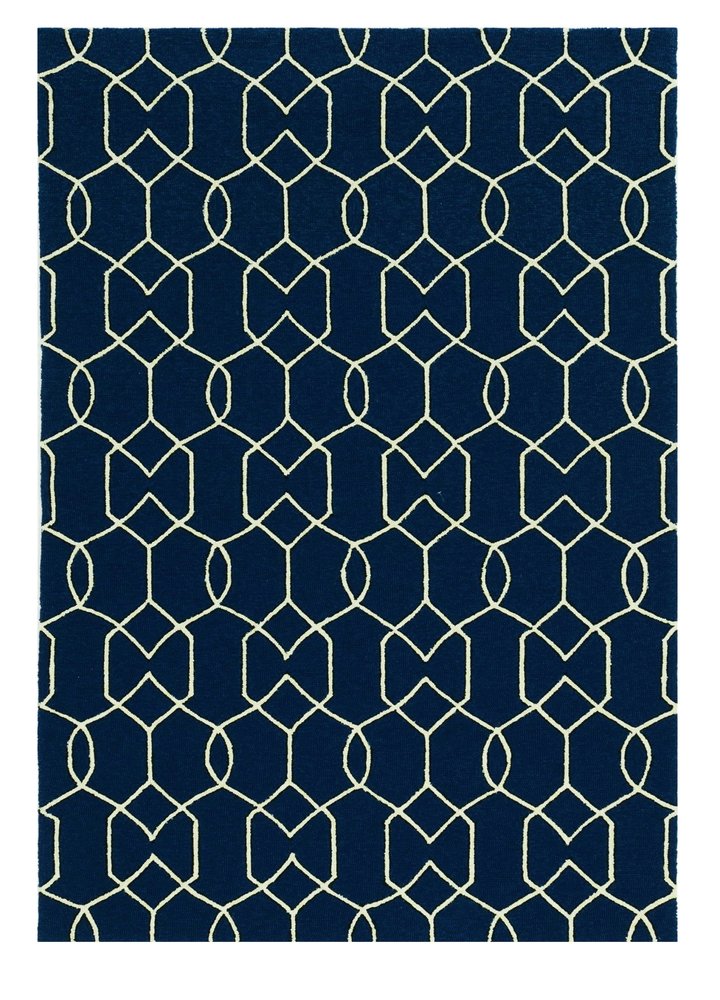 7' Navy Blue And White Round Moroccan Handmade Indoor Outdoor Area Rug