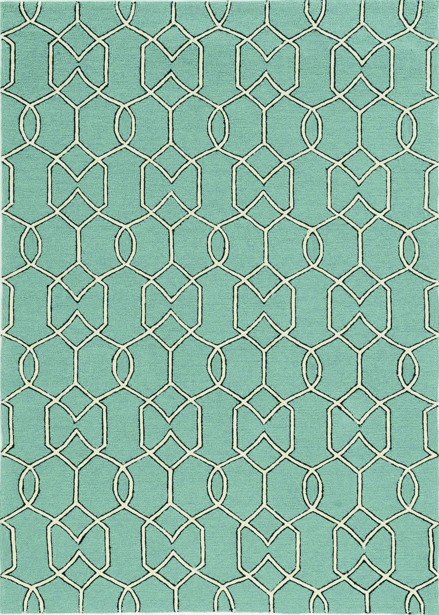 5' X 7' Green and Ivory Geometric Hand Hooked Area Rug