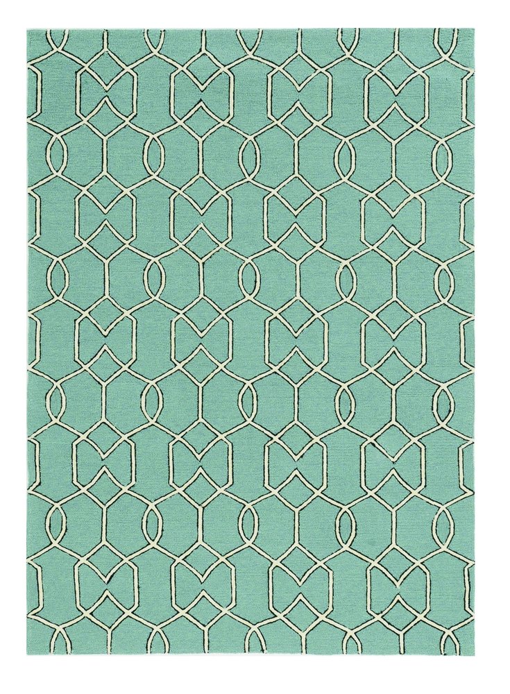 2' X 3' Green and Ivory Hand Hooked Area Rug