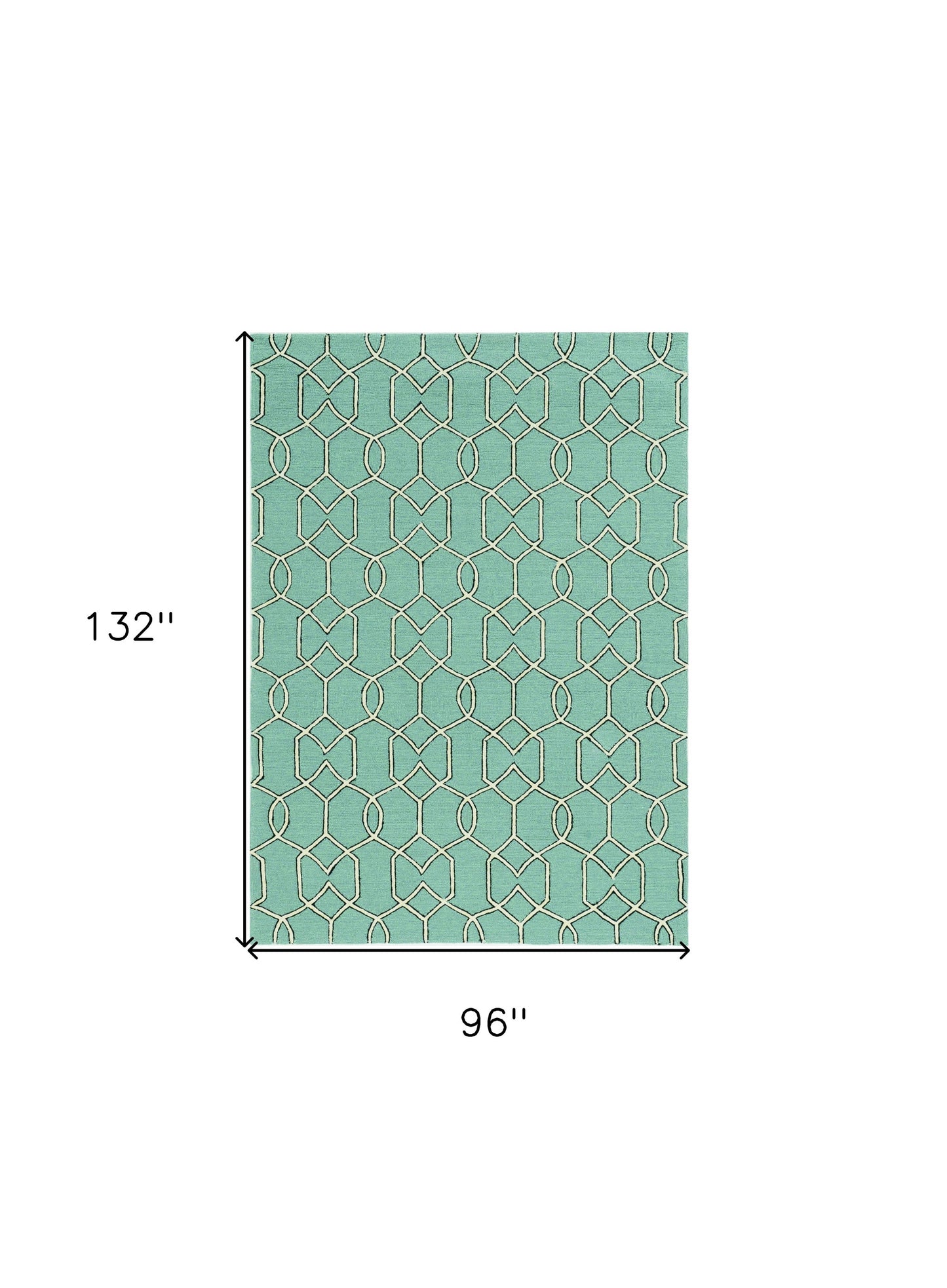 5' X 7' Green and Ivory Geometric Hand Hooked Area Rug