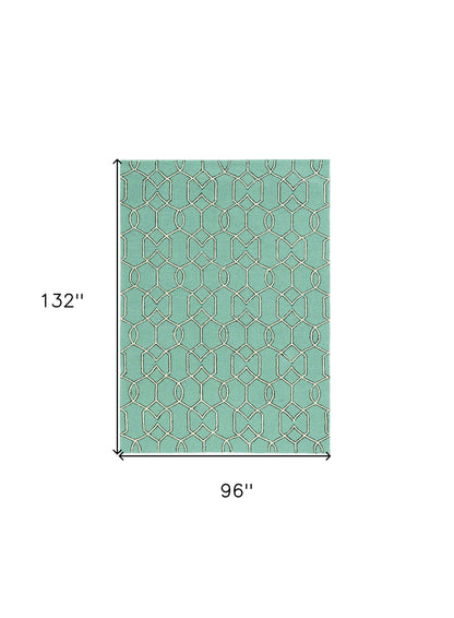 5' X 7' Green and Ivory Geometric Hand Hooked Area Rug