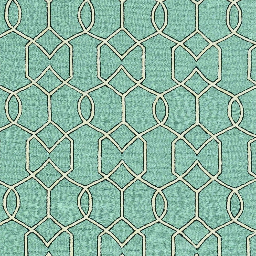 5' X 7' Green and Ivory Geometric Hand Hooked Area Rug