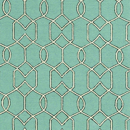 5' X 7' Green and Ivory Geometric Hand Hooked Area Rug