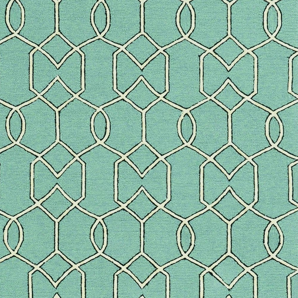 2' X 3' Green and Ivory Hand Hooked Area Rug
