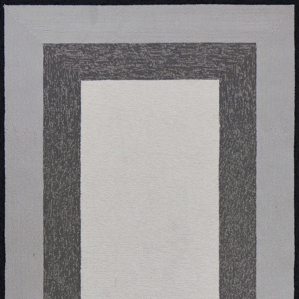 2' X 3' Black And Gray Geometric Hand Hooked Area Rug