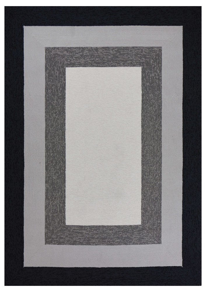 2' X 3' Black And Gray Geometric Hand Hooked Area Rug