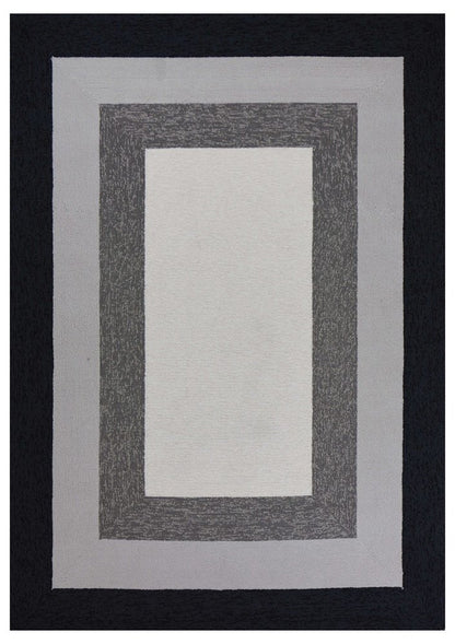 8' X 11' Black And Gray Geometric Hand Hooked Area Rug