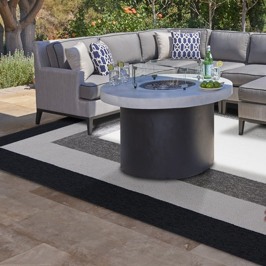 8' X 11' Black And Gray Geometric Hand Hooked Area Rug