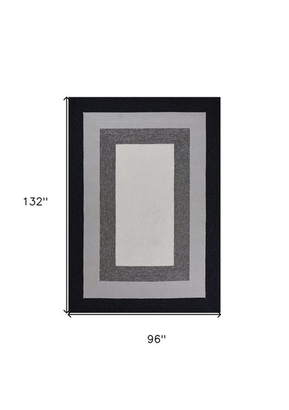 8' X 11' Black And Gray Geometric Hand Hooked Area Rug