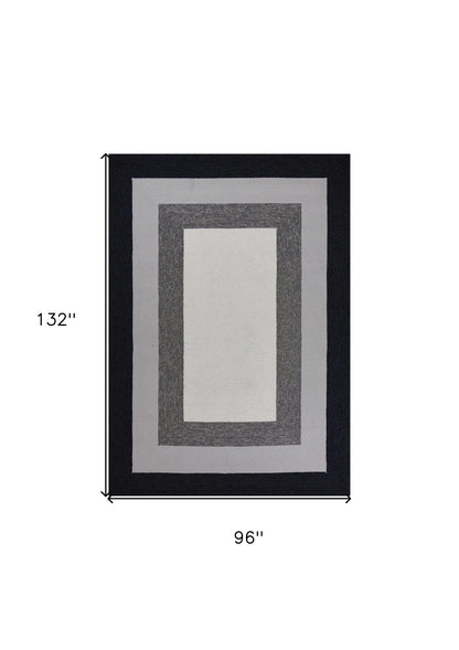 2' X 3' Black And Gray Geometric Hand Hooked Area Rug