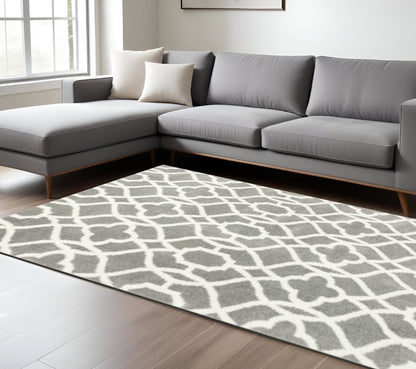 8' X 11' Gray And Ivory Ogee Area Rug
