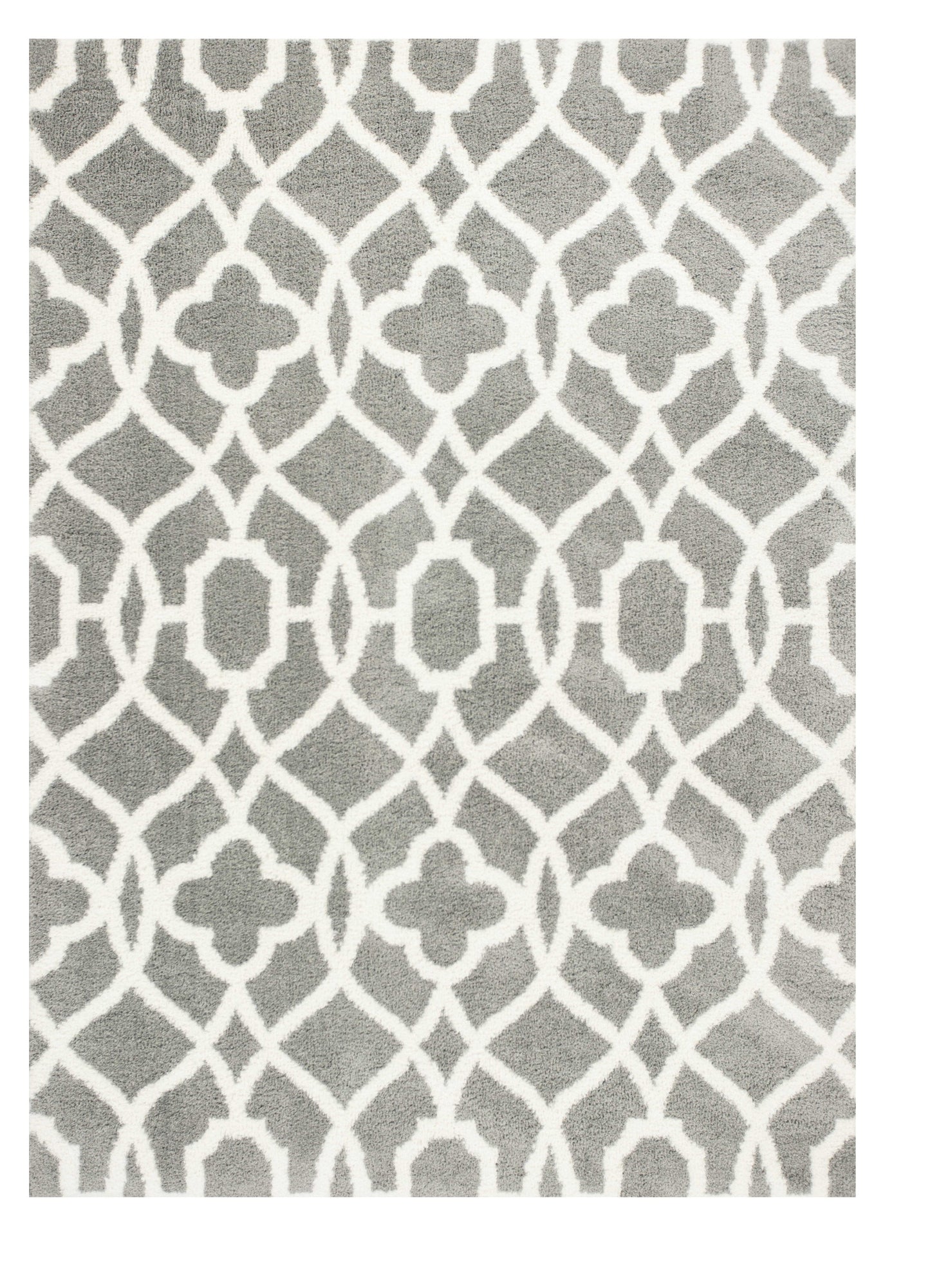 8' X 11' Grey Ivory Machine Woven Ogee Indoor Shag Area Rug