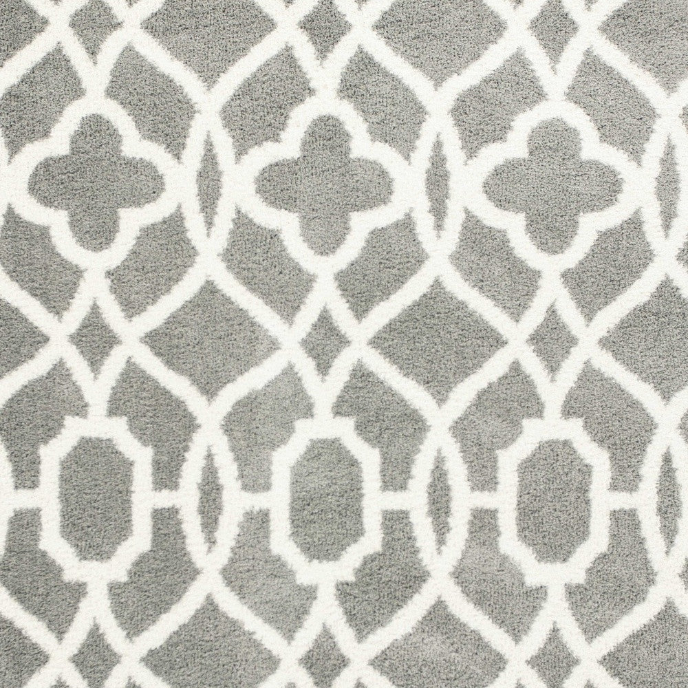 8' X 11' Grey Ivory Machine Woven Ogee Indoor Shag Area Rug