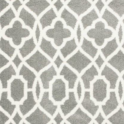 8' X 11' Grey Ivory Machine Woven Ogee Indoor Shag Area Rug